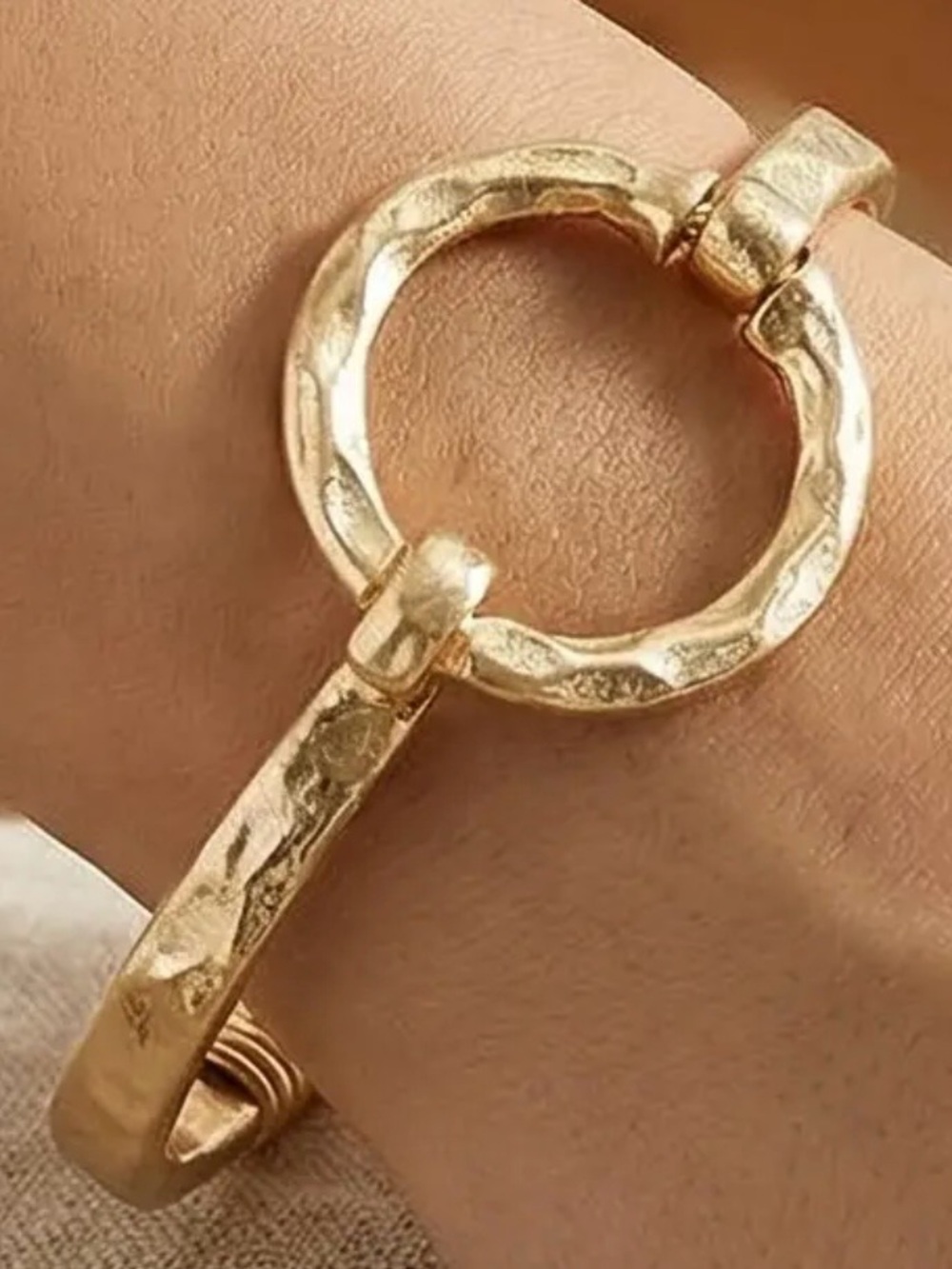 Gold Hammered Circle Cuff Bracelet - Women Jewelry